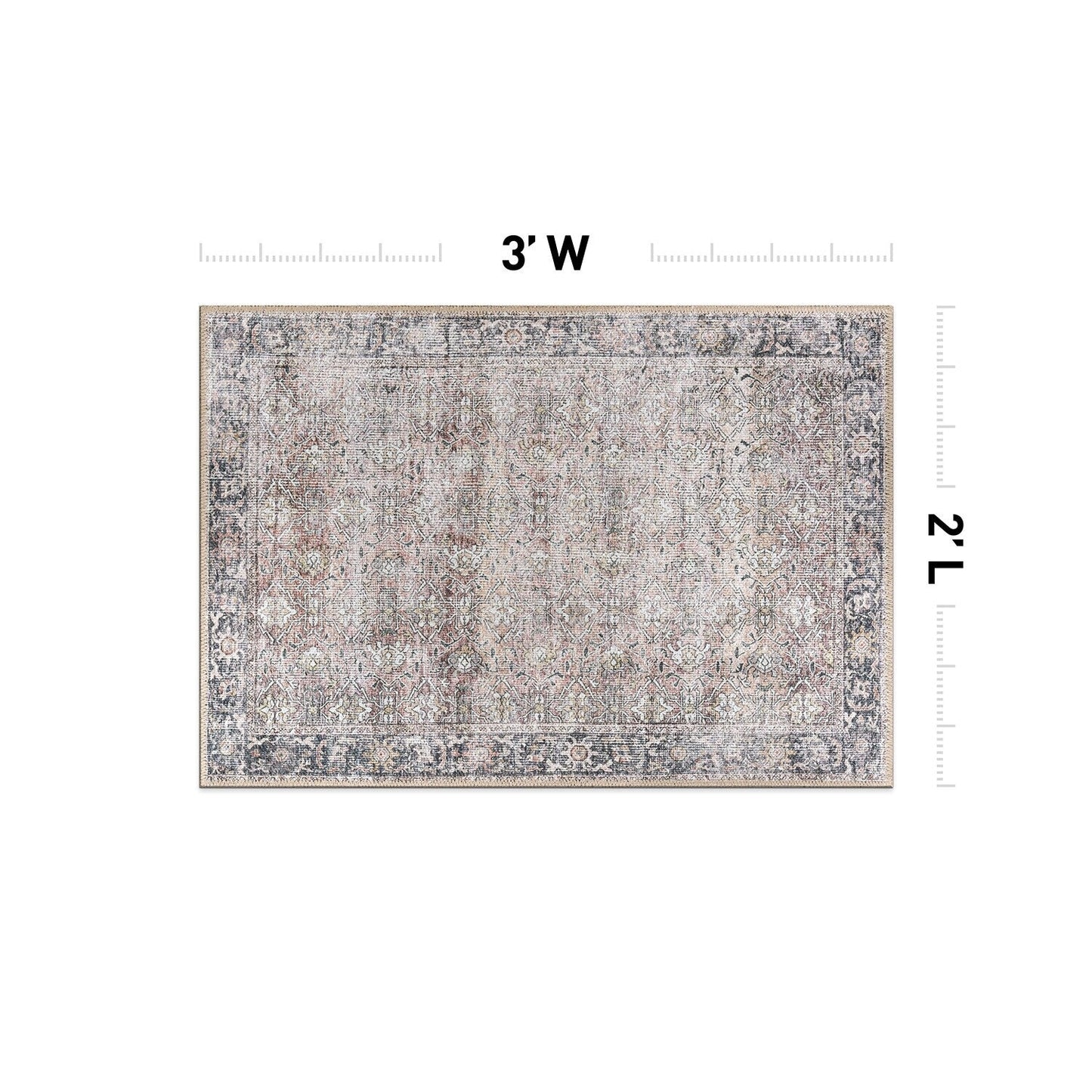 World Rug Gallery Vintage Distressed Machine Washable Non Slip Area Rug