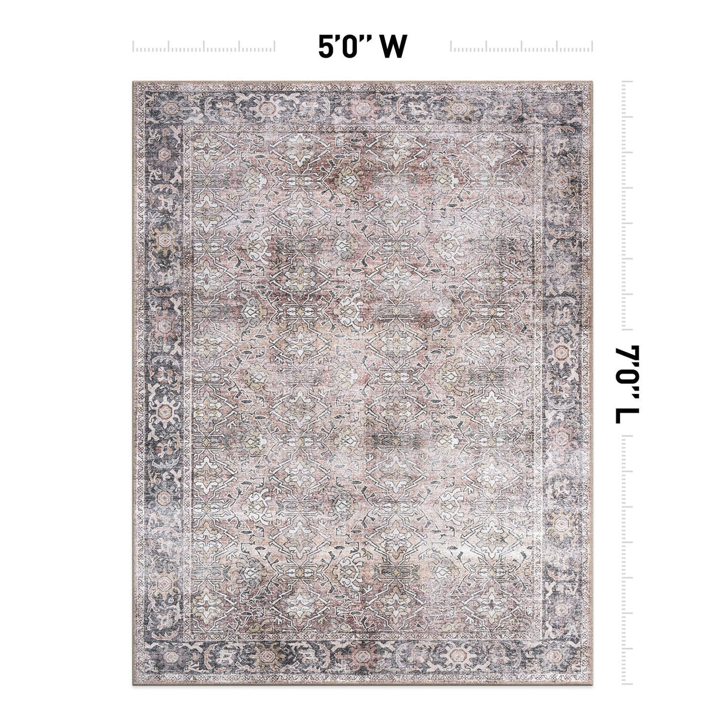 World Rug Gallery Vintage Distressed Machine Washable Non Slip Area Rug