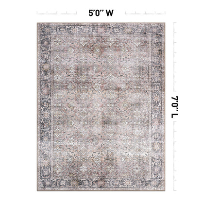 World Rug Gallery Vintage Distressed Machine Washable Non Slip Area Rug