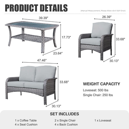 Ensemble de meubles de jardin d'extérieur XIZZI 4 pièces pour conversation avec table