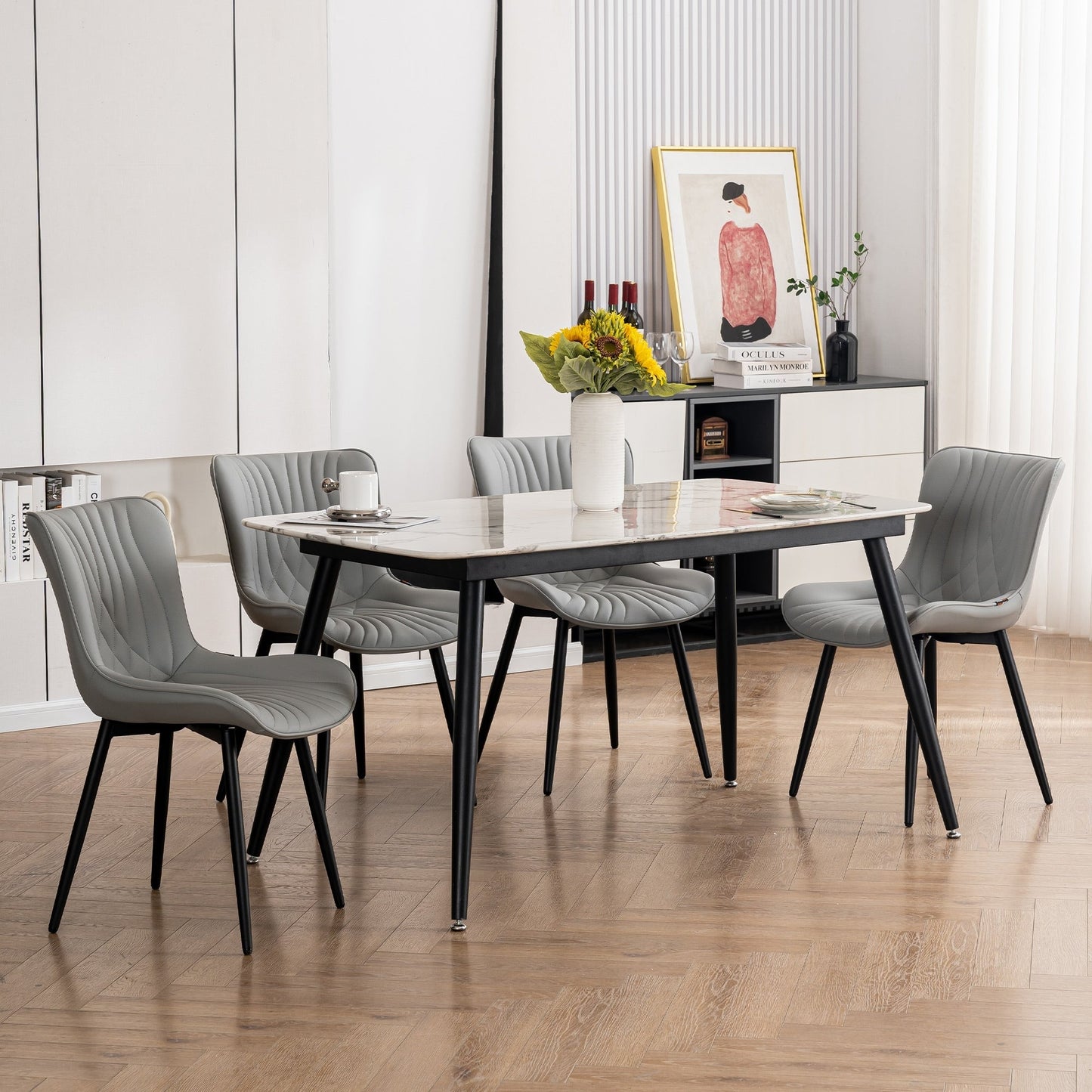 Lot de 2 chaises de salle à manger modernes en cuir capitonné sans accoudoirs