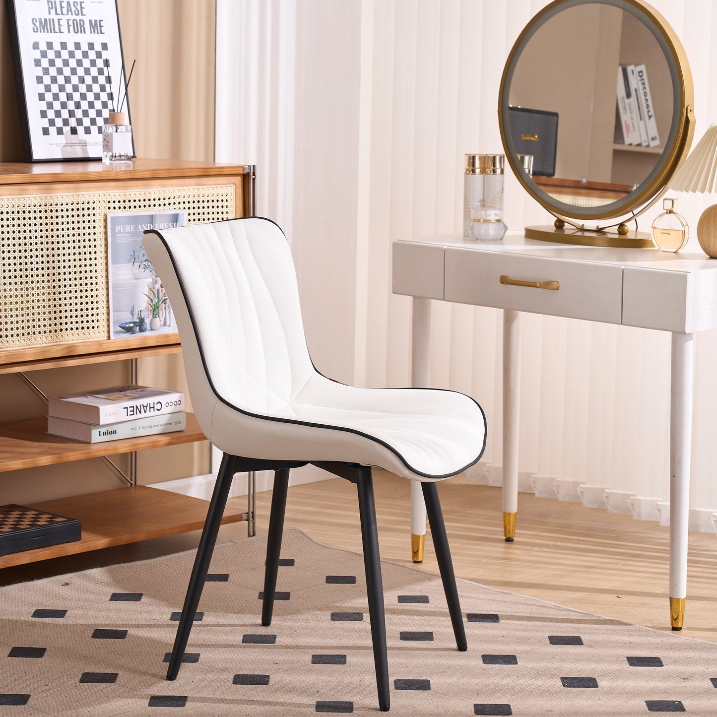 Lot de 2 chaises de salle à manger modernes en cuir capitonné sans accoudoirs