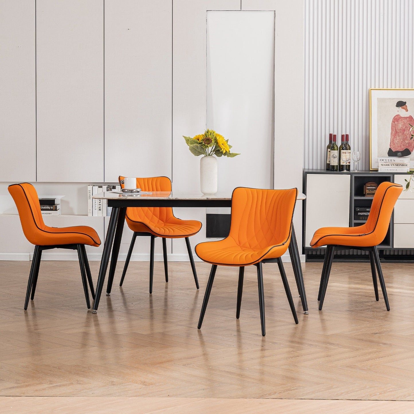 Lot de 2 chaises de salle à manger modernes en cuir capitonné sans accoudoirs