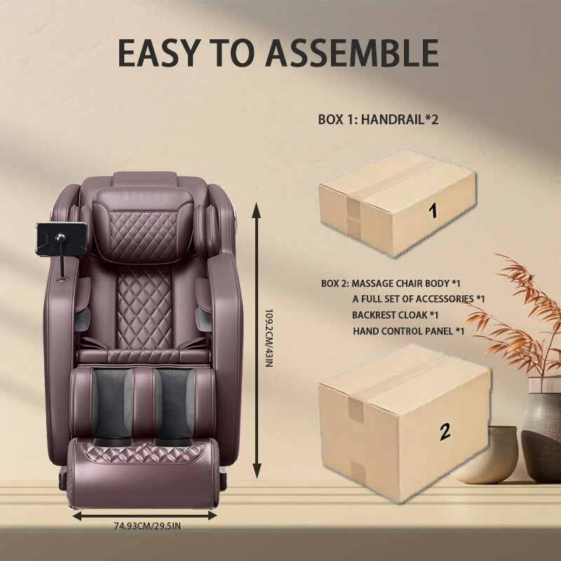 Fauteuil de massage inclinable à gravité zéro avec massage corporel complet, chauffage et audio Bluetooth intégré.