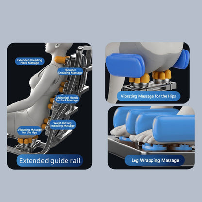 Fauteuil de massage inclinable à gravité zéro avec massage corporel complet, chauffage et audio Bluetooth intégré.