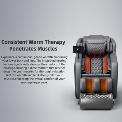 Fauteuil de massage inclinable à gravité zéro avec massage corporel complet, chauffage et audio Bluetooth intégré.