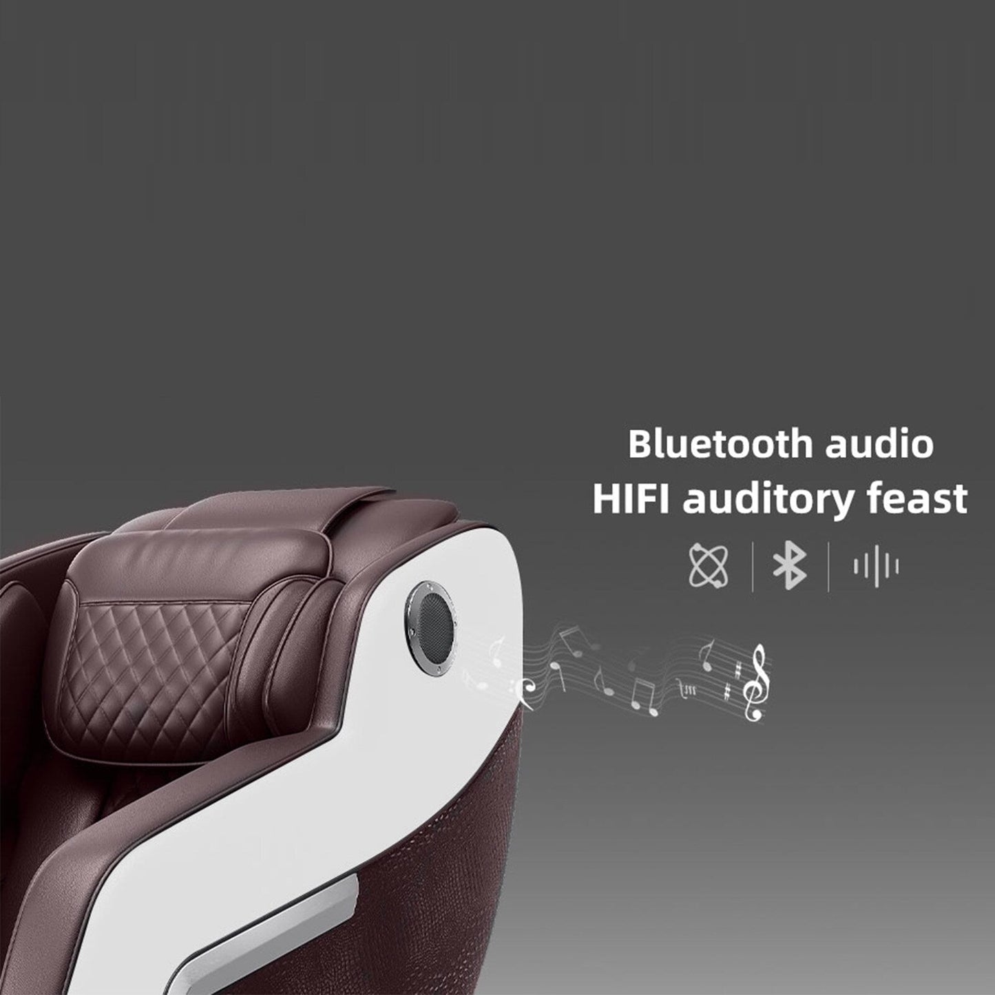 Fauteuil de massage inclinable à gravité zéro avec massage corporel complet, chauffage et audio Bluetooth intégré.
