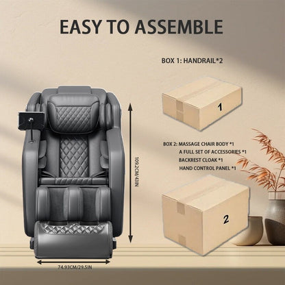 Fauteuil de massage inclinable à gravité zéro avec massage corporel complet, chauffage et audio Bluetooth intégré.